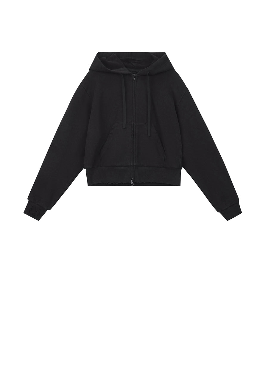 Sweatershirt / JNBY Relaxed Cotton Zip Hoodie Sweatershirt Black