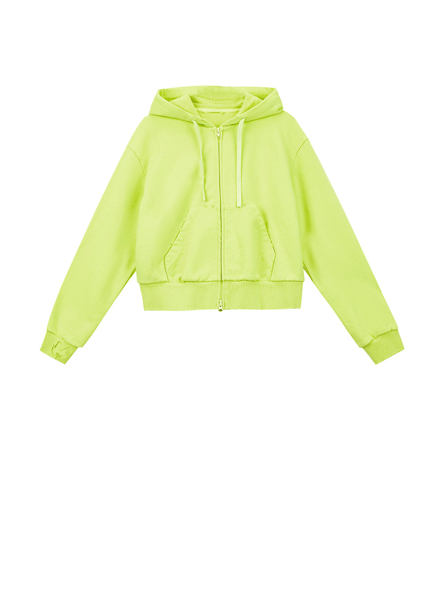 Sweatershirt / JNBY Relaxed Cotton Zip Hoodie Sweatershirt Yellow
