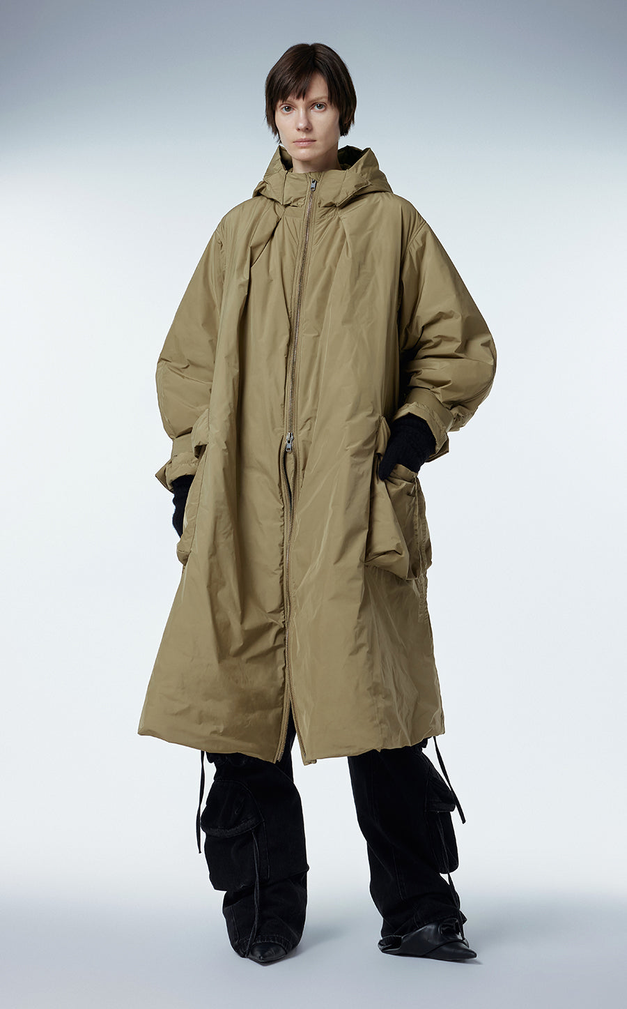 Coat / JNBY Hooded Cargo Down Coat DarkKhaki