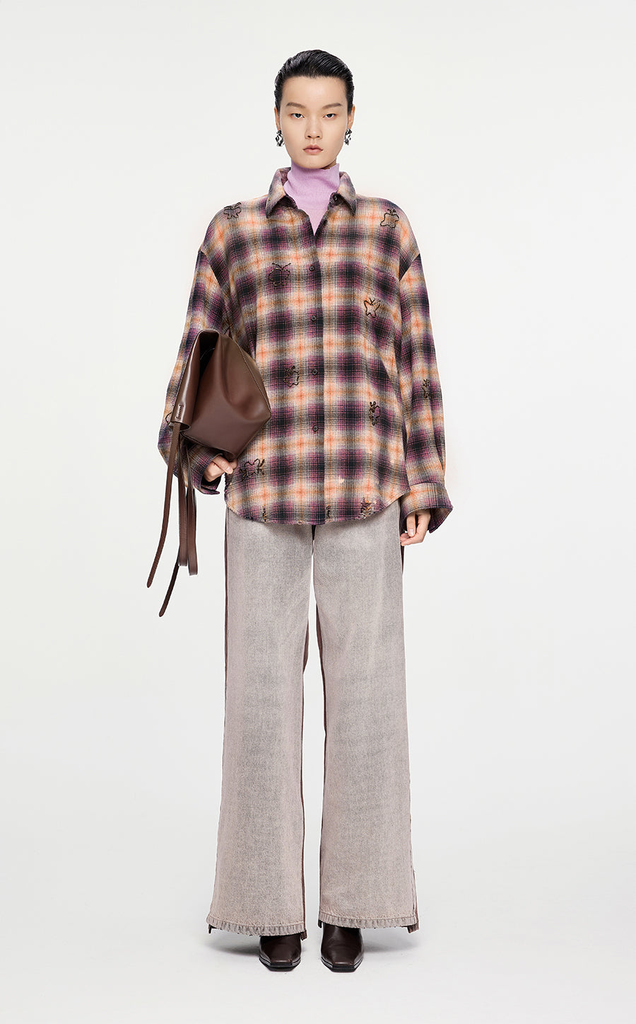 Shirt / JNBY Butterfly Pattern Plaid Shirt Red