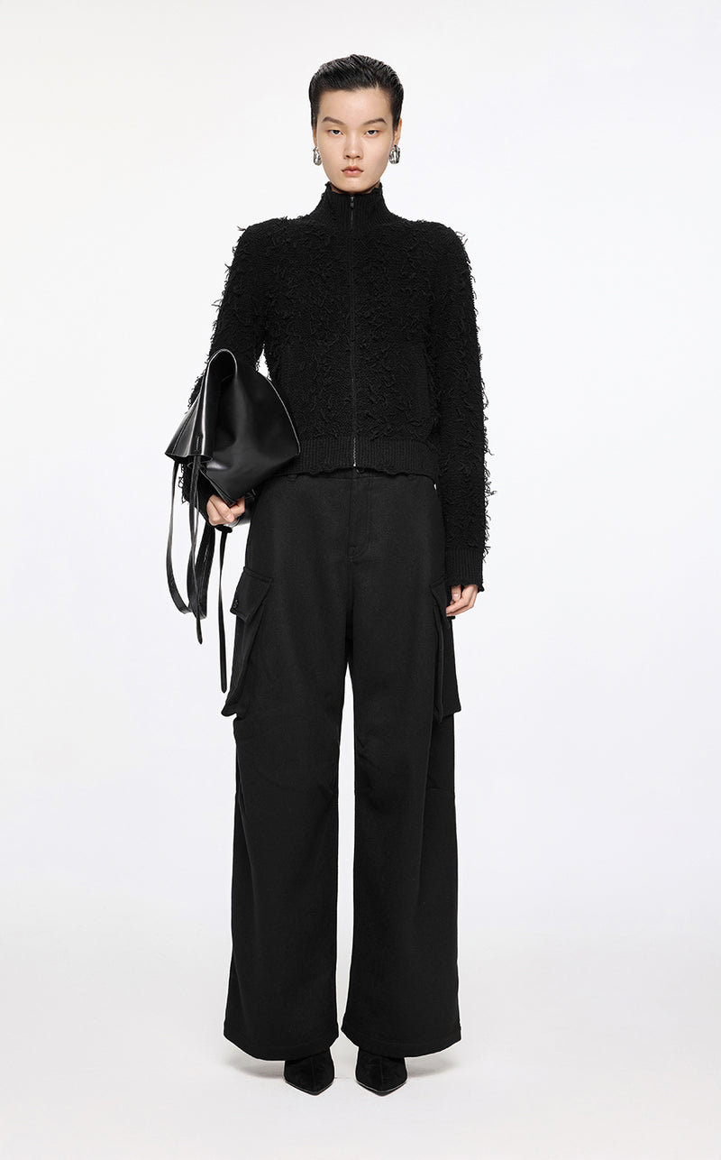 Sweater / JNBY Zip-Up Wool Knitted Cardigan Black