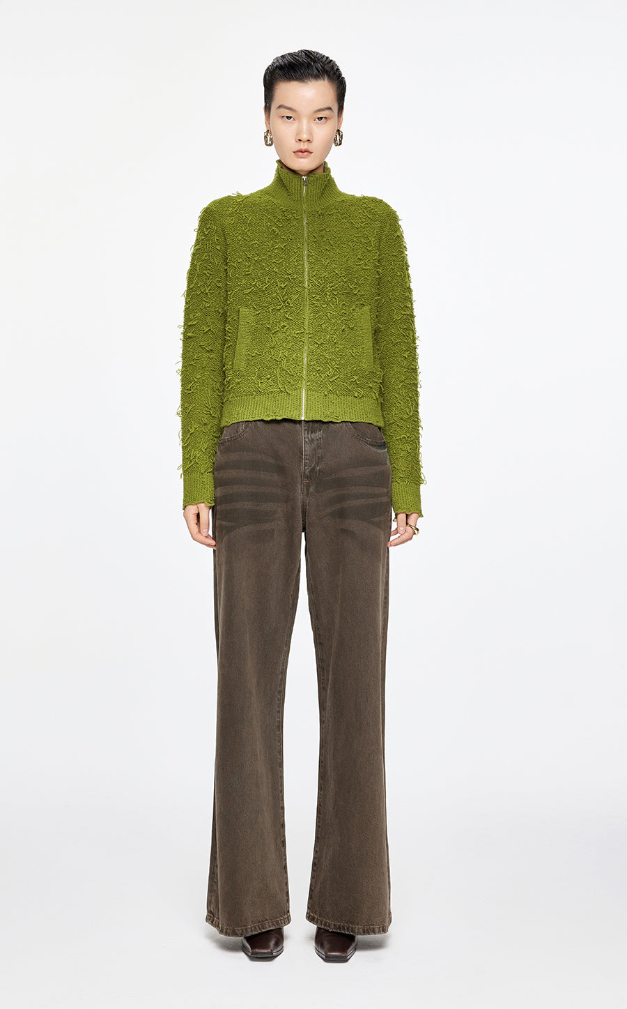 Sweater / JNBY Zip-Up Wool Knitted Cardigan Green