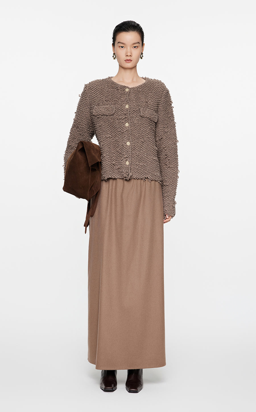 Sweater / JNBY Wool-Blend Pile Cardigan Brown