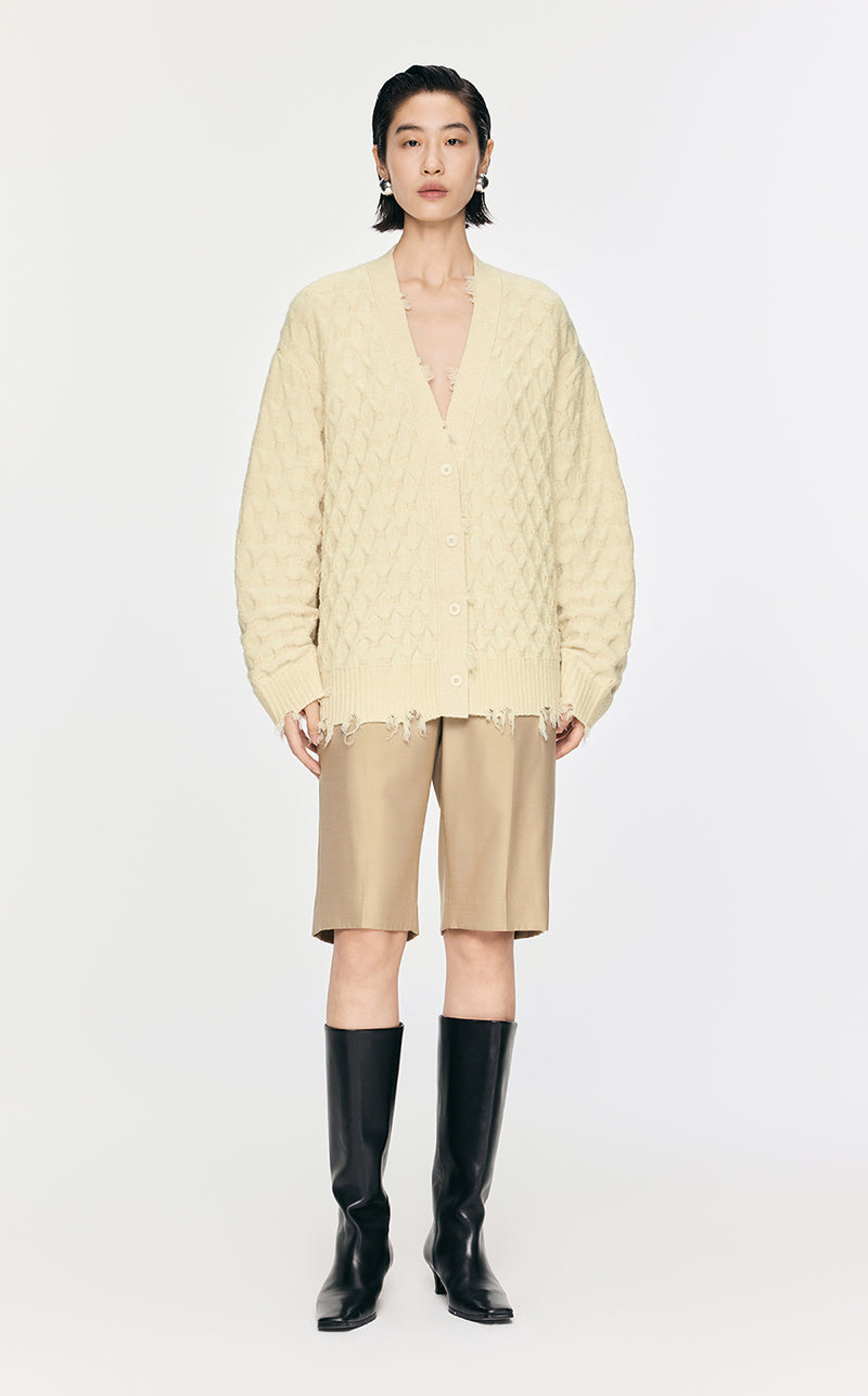 Sweater / JNBY Collarless Loose Mid-Length Cardigan White