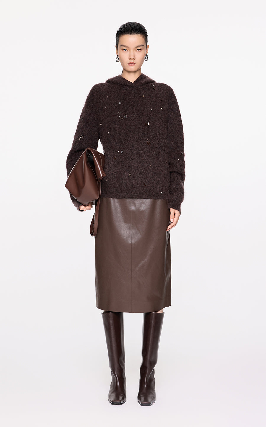 Sweater / JNBY Relaxed Hooded Sweater Brown