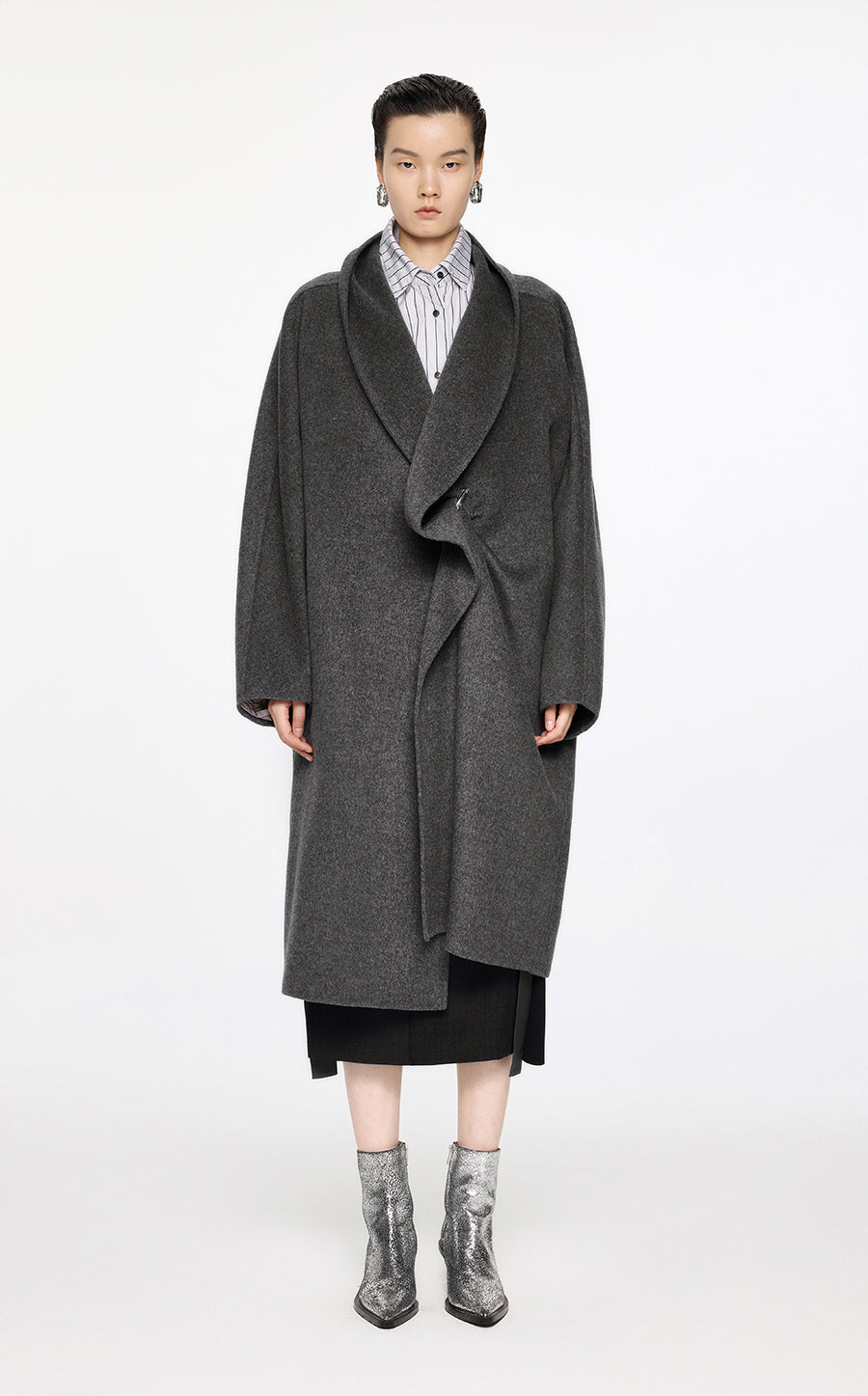 Coat / JNBY Pleated Wool Coat Grey