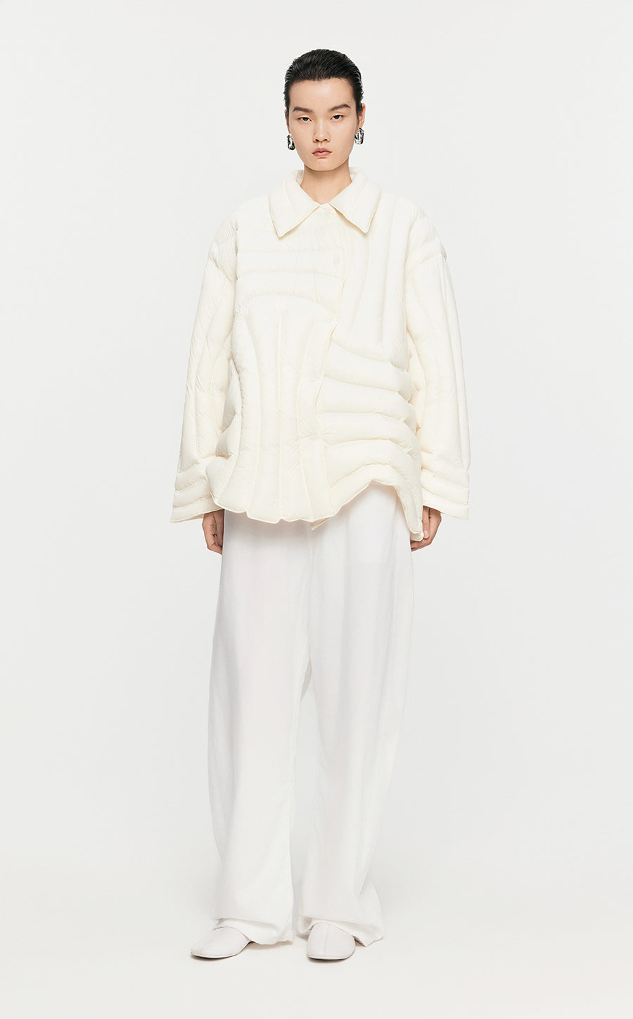 Coat / JNBY Irregular Mid-Length Down Coat White