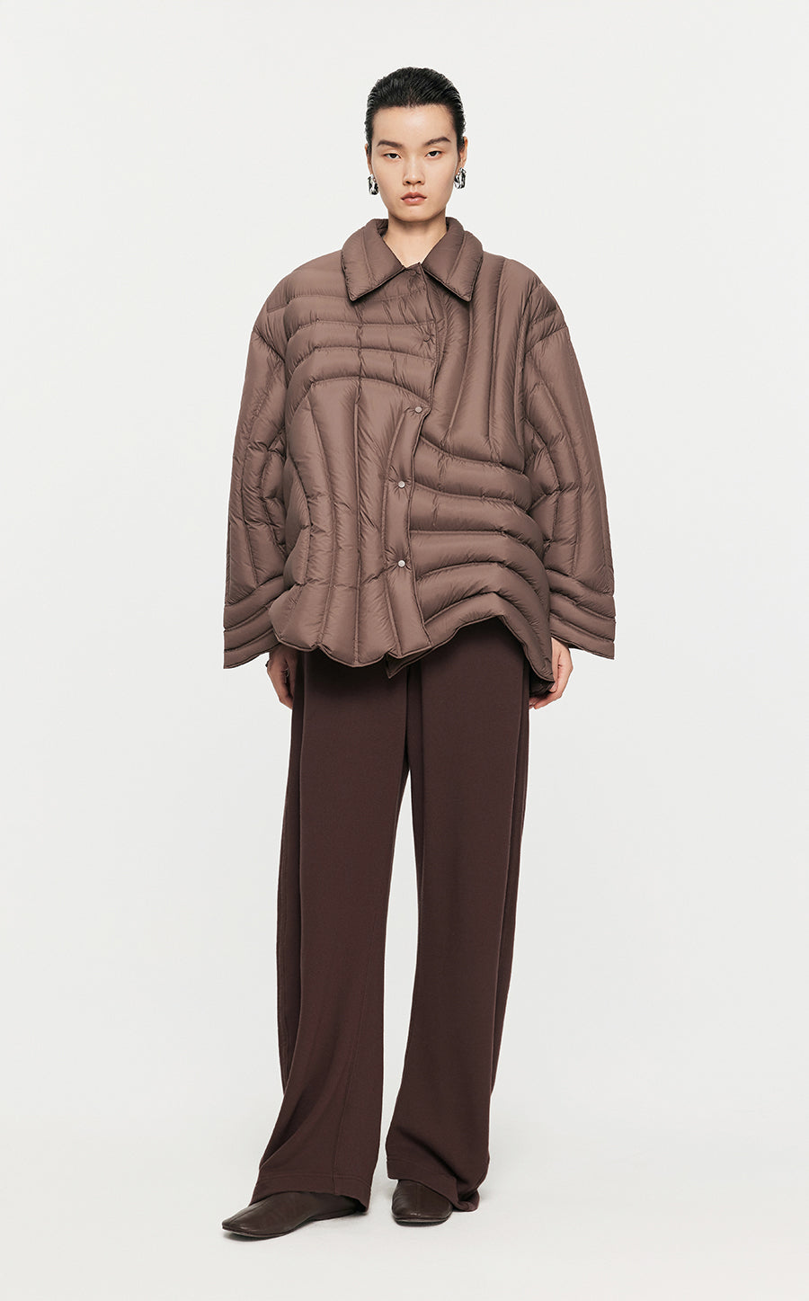 Coat / JNBY Irregular Mid-Length Down Coat Brown