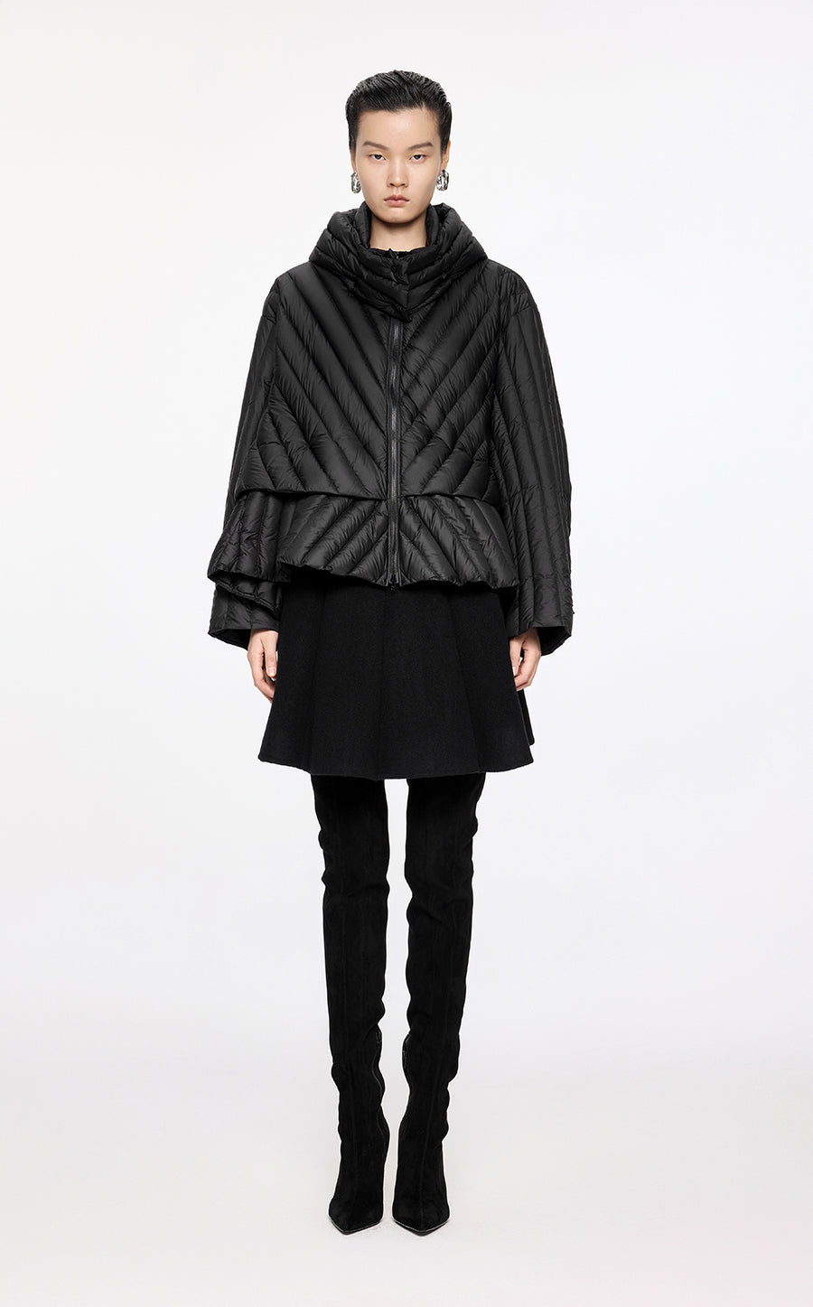 Coat / JNBY Oversize Irregular Hooded Down Jacket Black