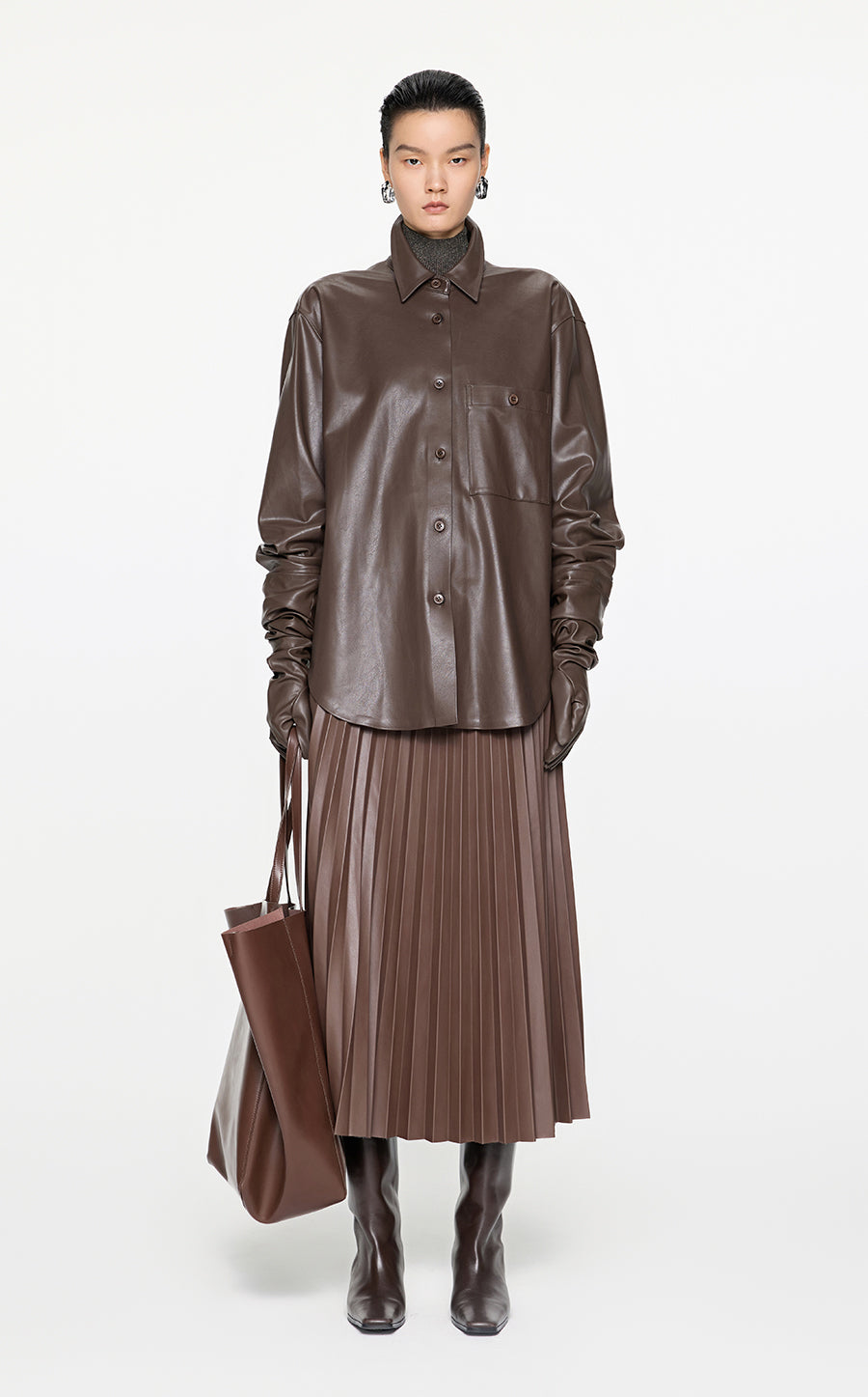 Skirt / JNBY Pleated Midi Skirt Brown