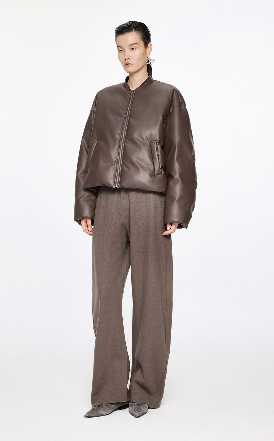 Pants / JNBY Elasticated-Waist Wool Track Pants Brown