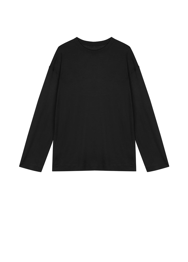 T-Shirt / JNBY Relaxed-fit Silk Long-sleeve T-shirt Black