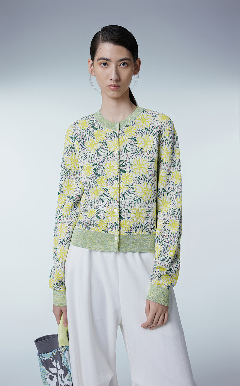 Sweater / JNBY Daisy Jacquard Ribbed Sweater DarkSeaGreen