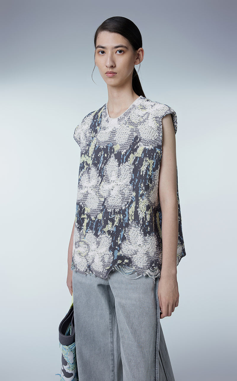 Vest / (ESG) JNBY Relaxed Floral Sweater Vest Grey
