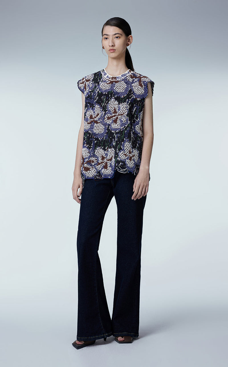 Vest / (ESG) JNBY Relaxed Floral Sweater Vest Blue