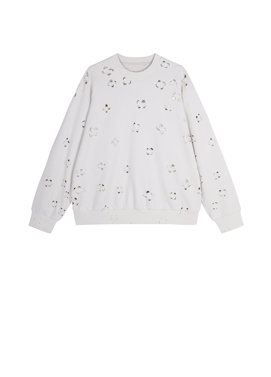 Sweatershirt / (ESG) JNBY Plum Bossom Cut-out Pullover Sweatershirt