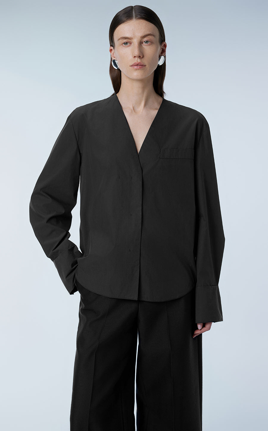Shirt / JNBY V-neck Concealed Placket Shirt Black