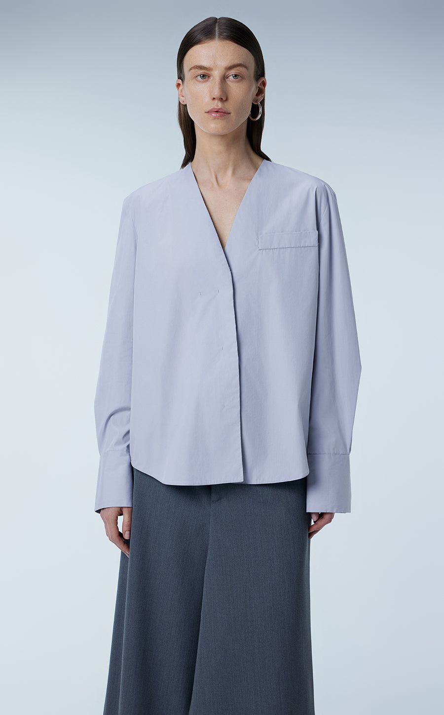 Shirt / JNBY V-neck Concealed Placket Shirt LightSteelBlue
