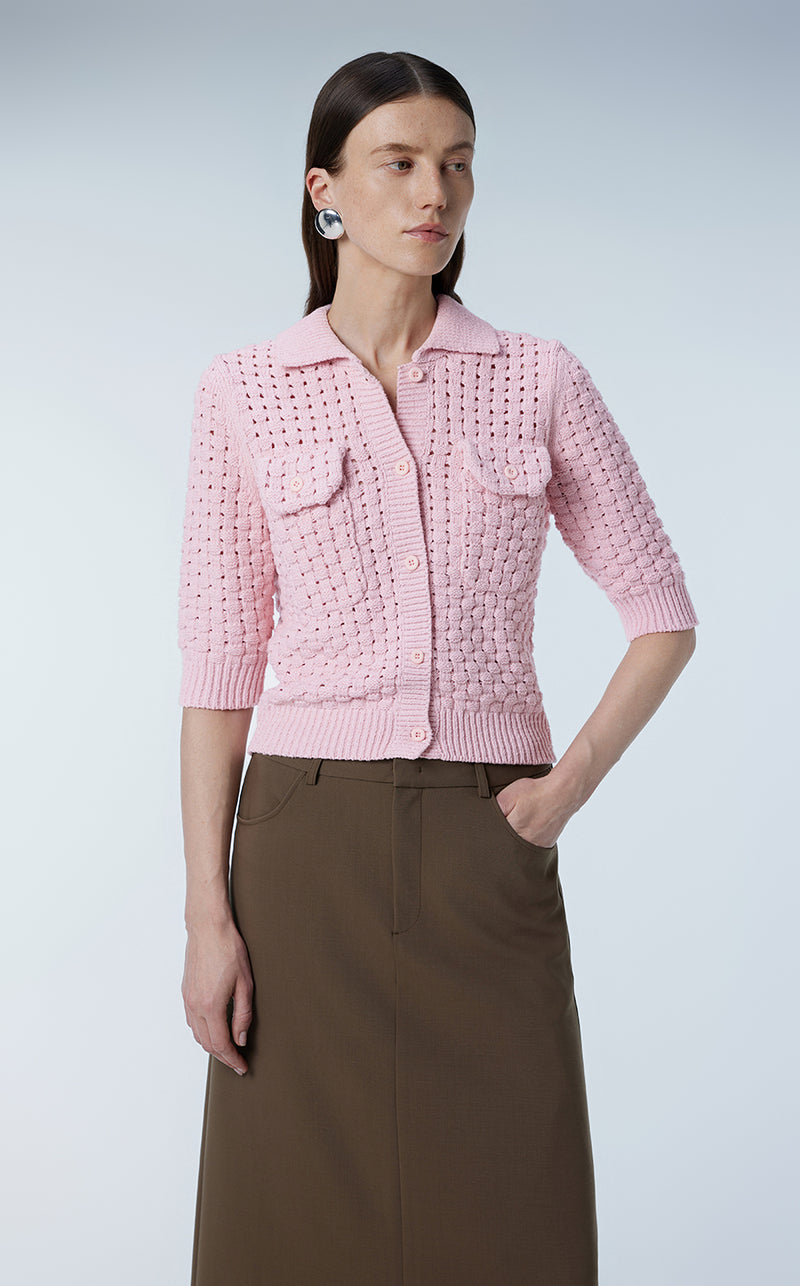 Sweater / JNBY Cropped Polo Sweater Cardigan Pink