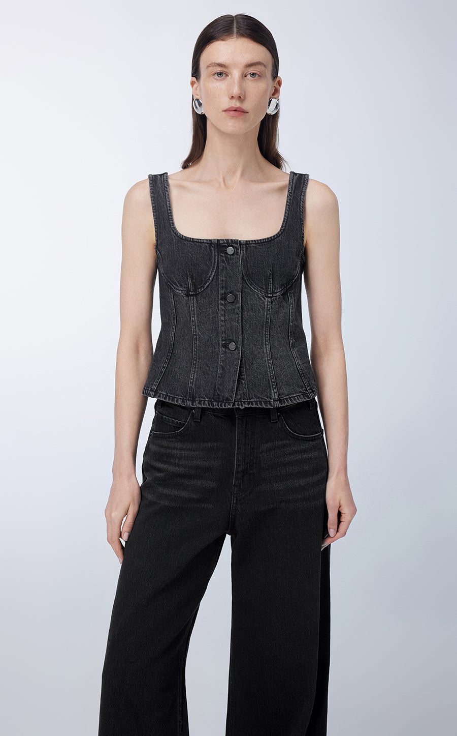 Vest / JNBY Cropped Cotton Denim Vest Black