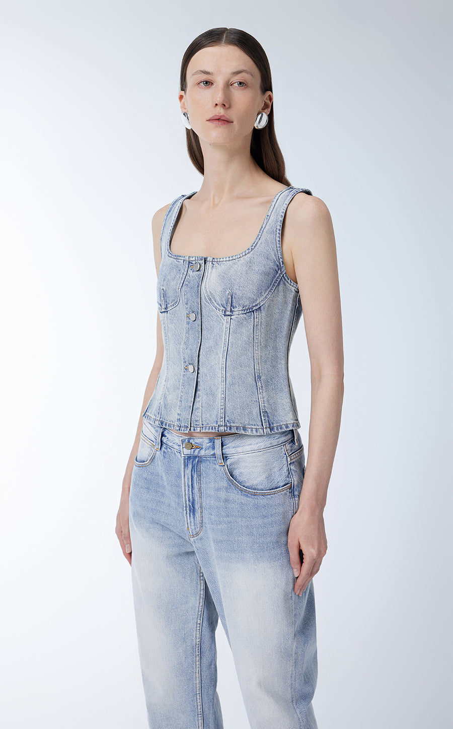 Vest / JNBY Cropped Cotton Denim Vest DeepSkyBlue