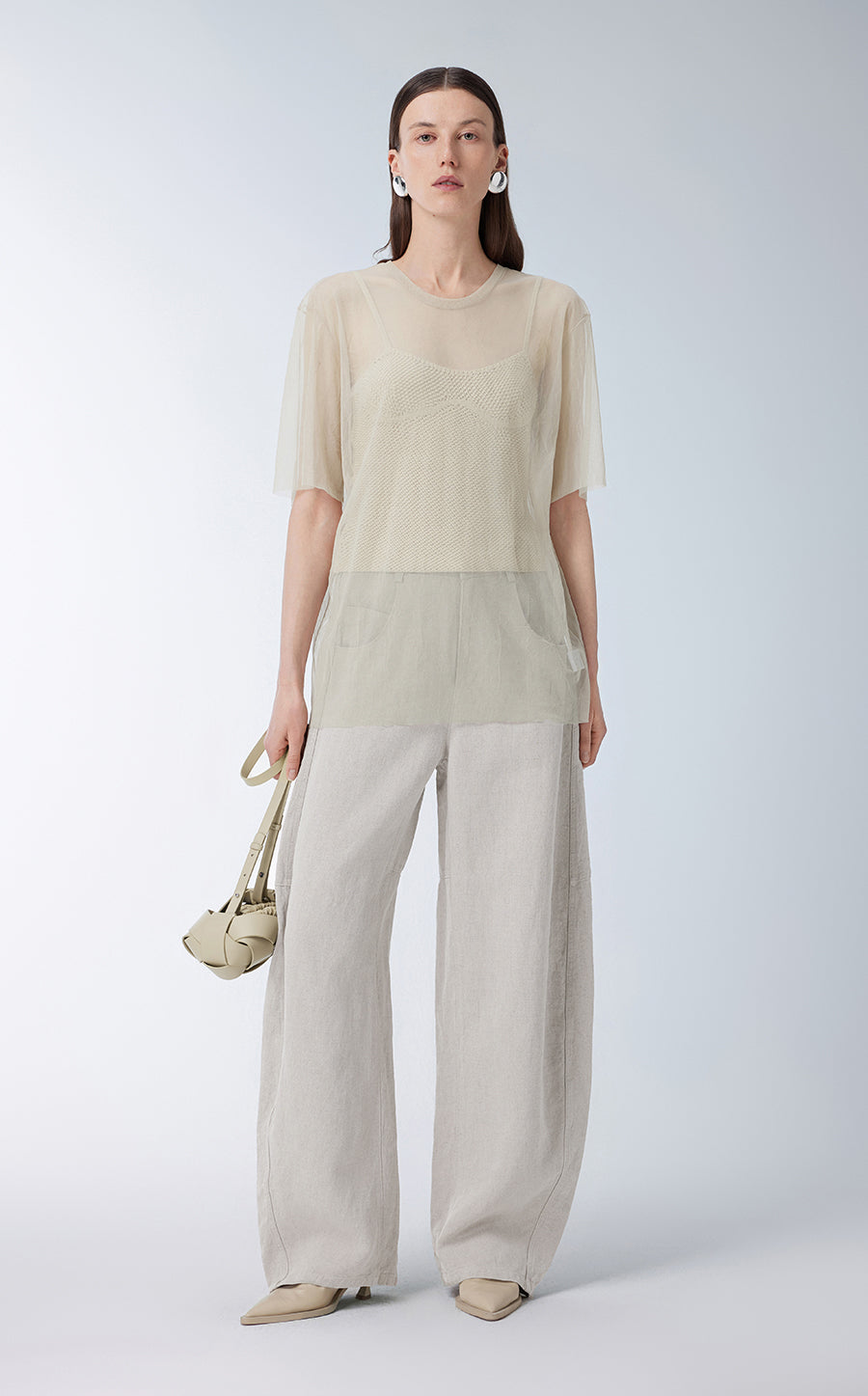 T-Shirt/JNBY Pleated Crew-necked T-Shirt Khaki