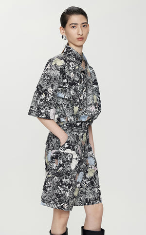 Shirt / JNBY Floral-print Cropped Short-sleeve Shirt Grey