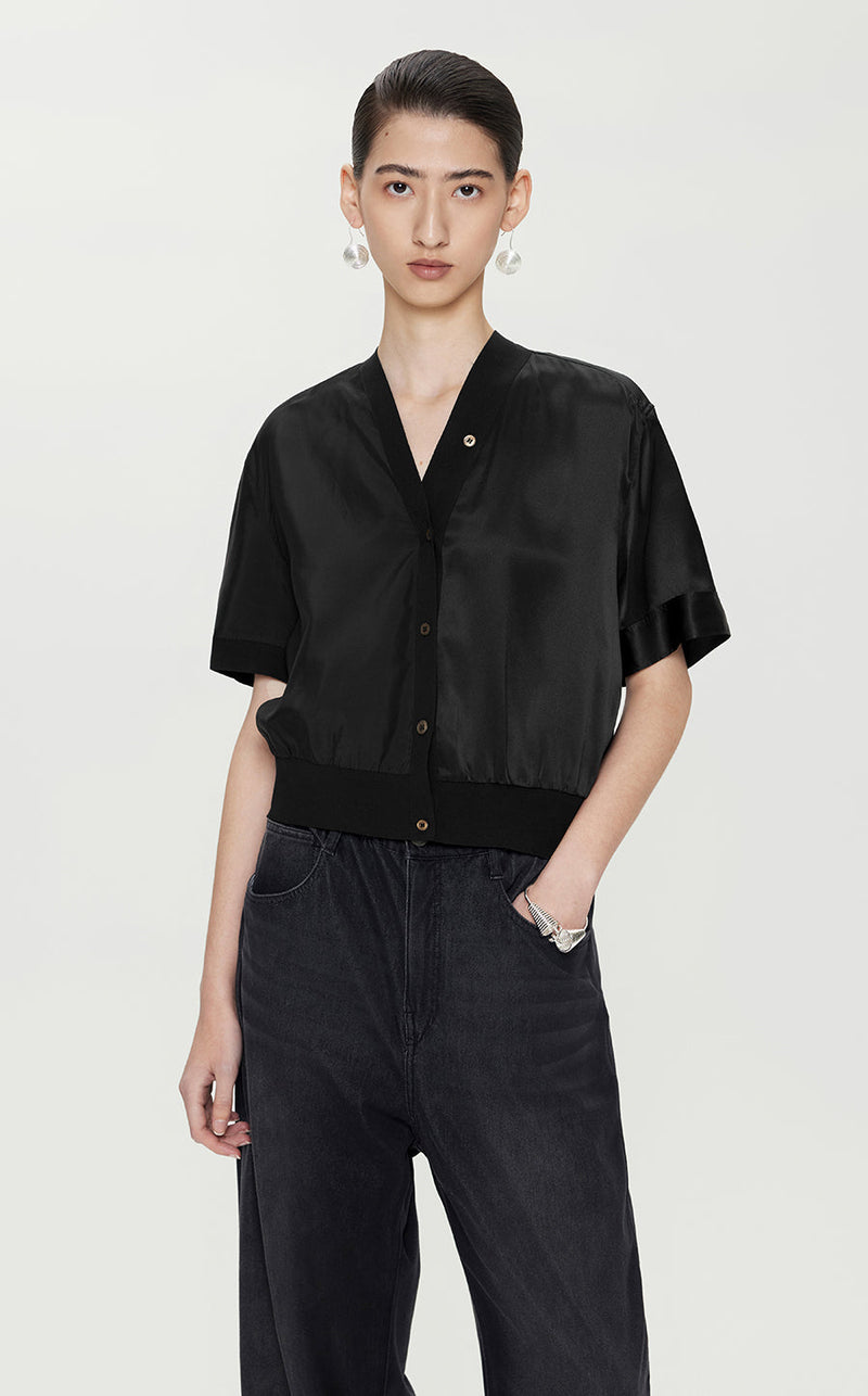 Shirt / JNBY Relaxed Viscose-silk Spliced Shirt Black L