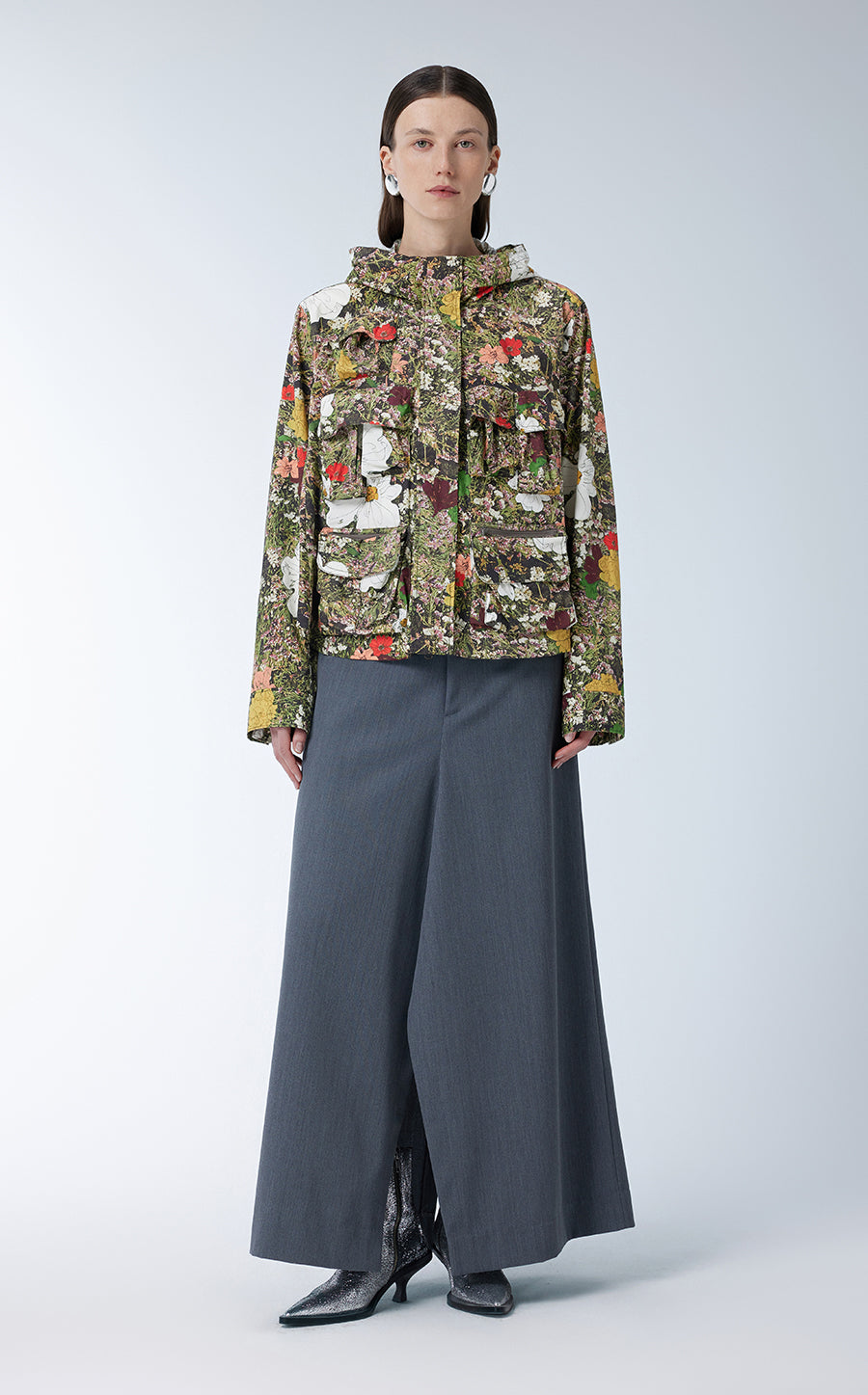 Coat / JNBY Floral-print Hooded Jacket DarkOliveGreen