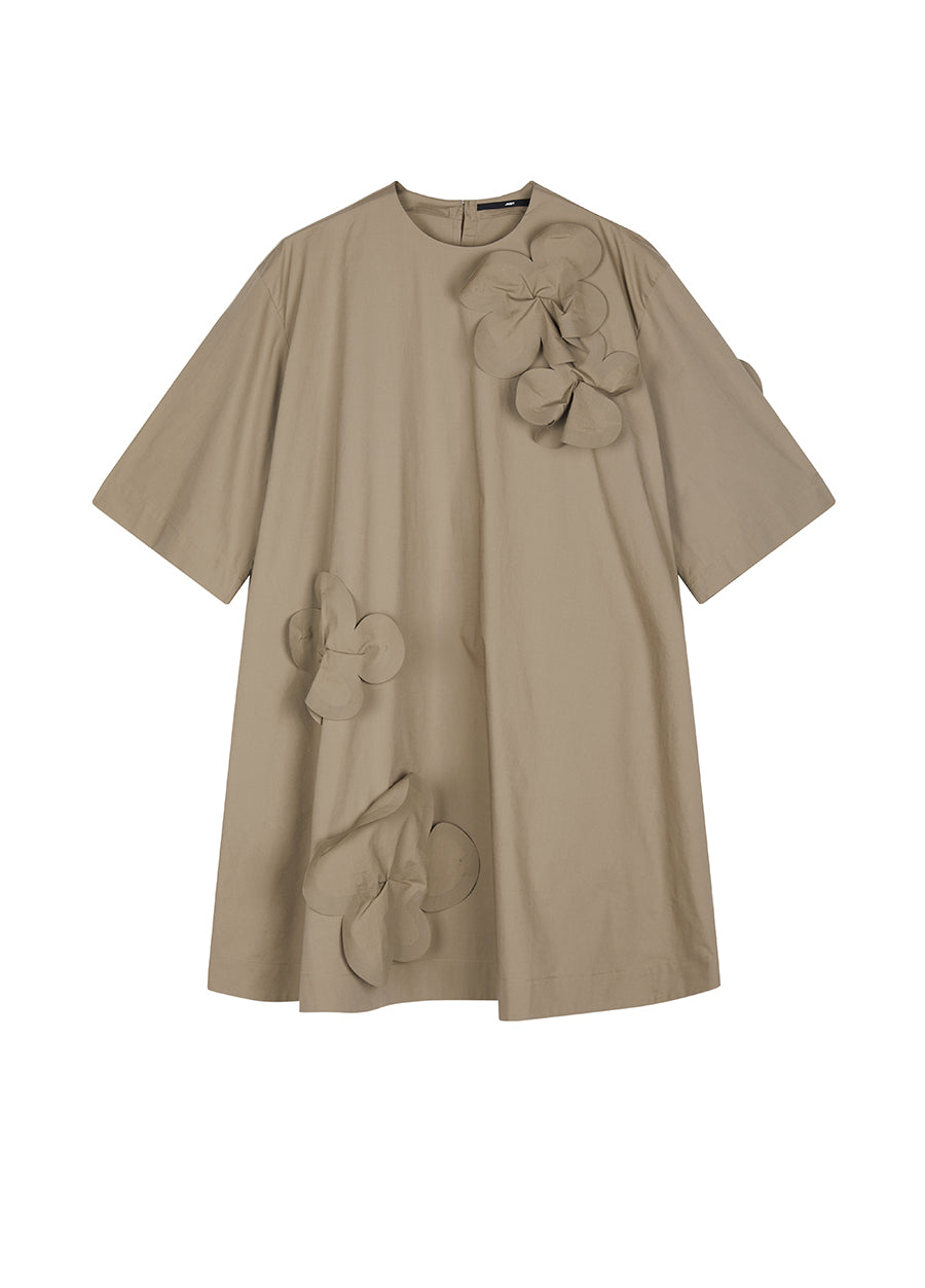 Dress / JNBY 3D-floral Oversize Short-sleeve Dress Brown