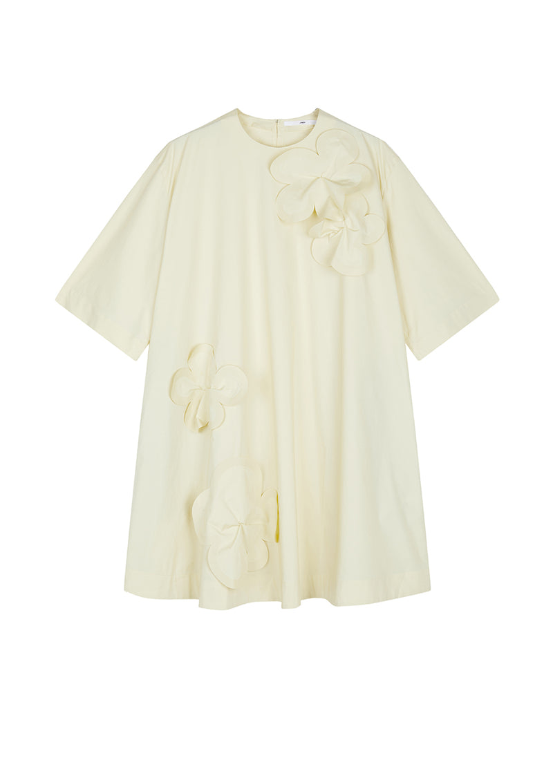 Dress / JNBY 3D-floral Oversize Short-sleeve Dress PaleGoldenrod