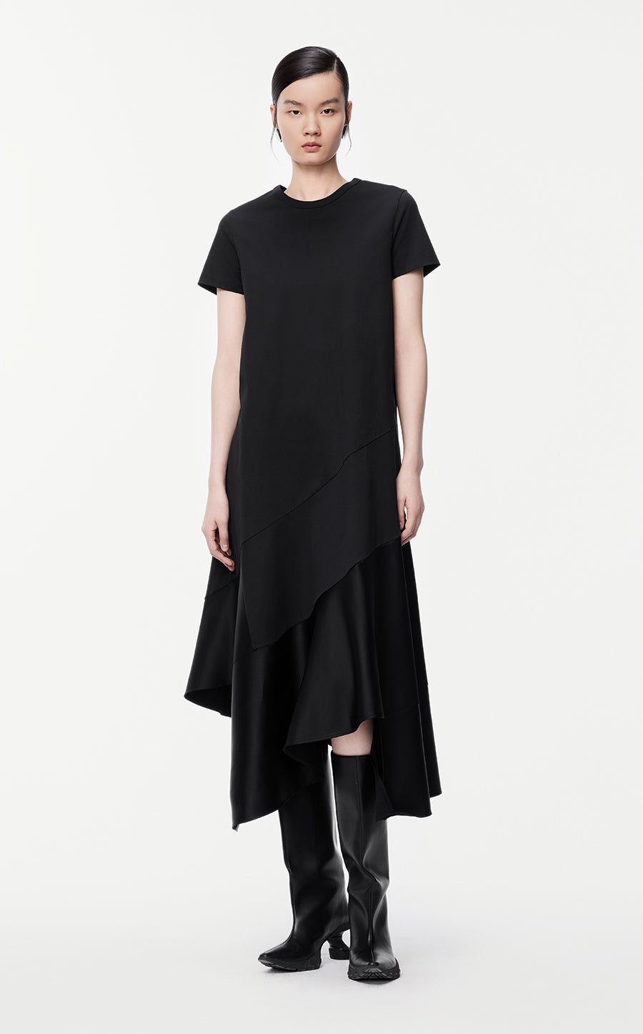 Dresses/JNBY A-line Color Block Short-sleeved Dress Black