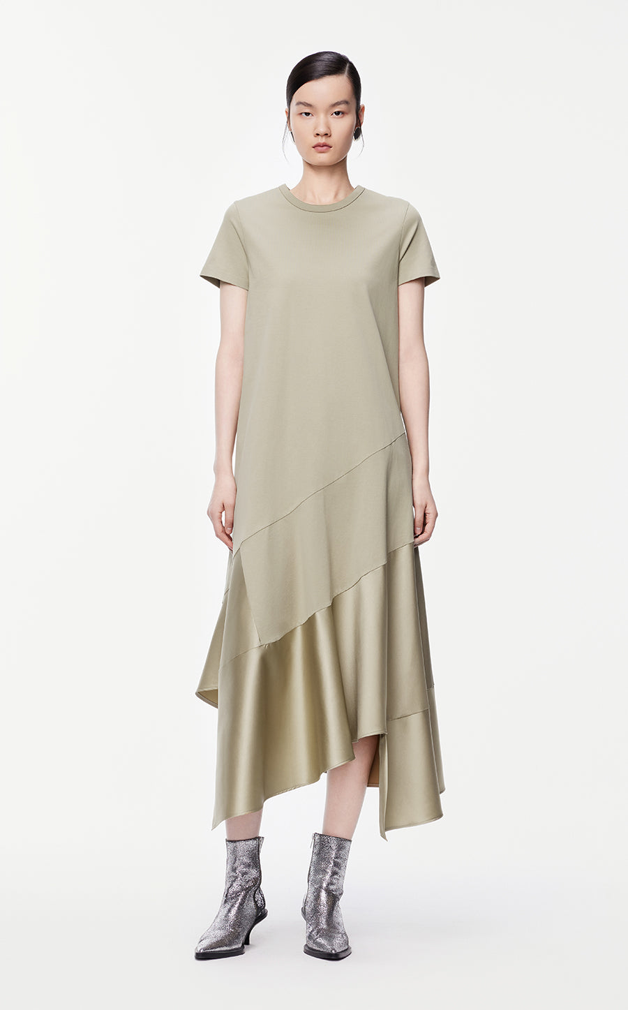 Dresses/JNBY A-line Color Block Short-sleeved Dress DarkKhaki