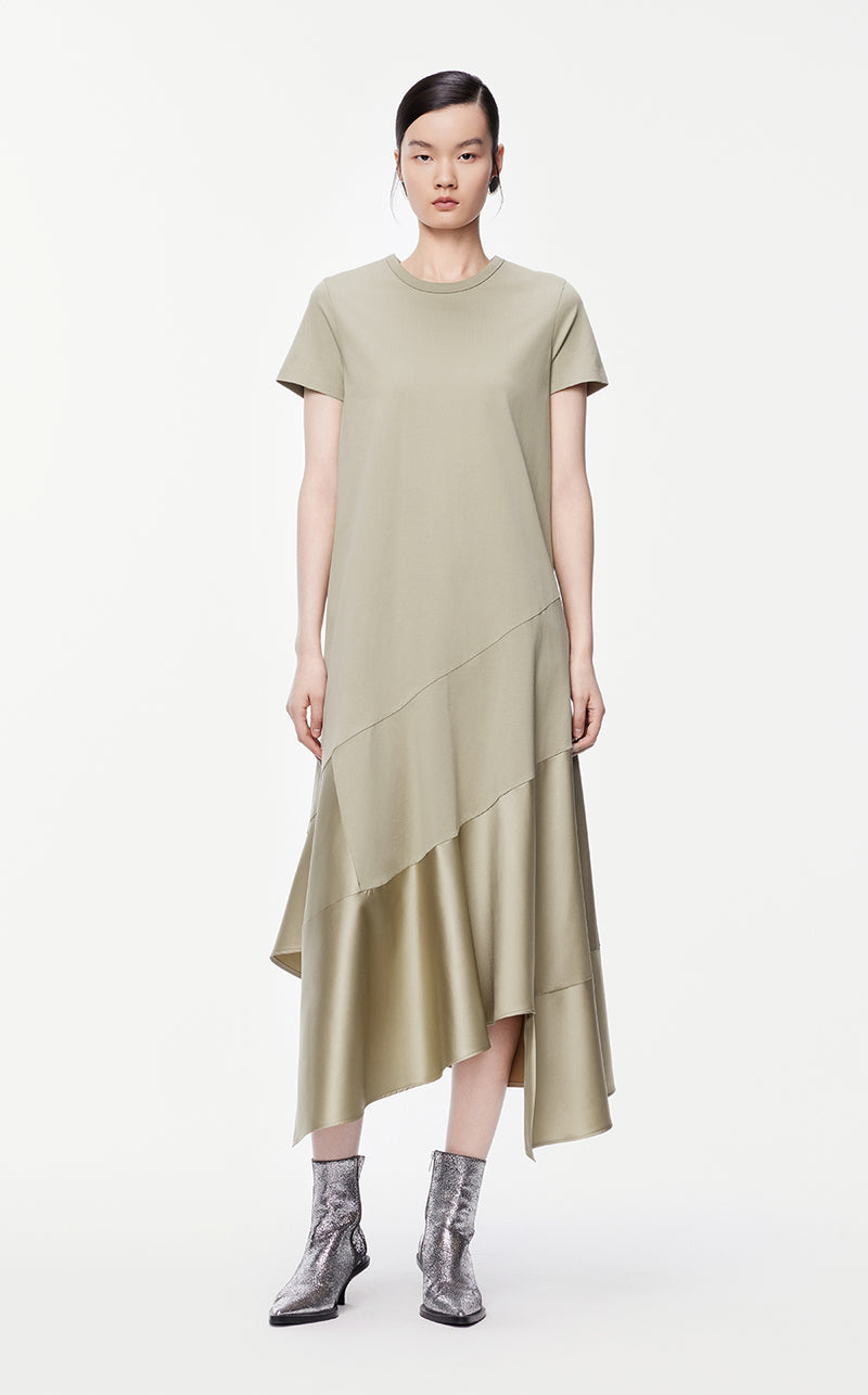 Dresses/JNBY A-line Color Block Short-sleeved Dress DarkKhaki