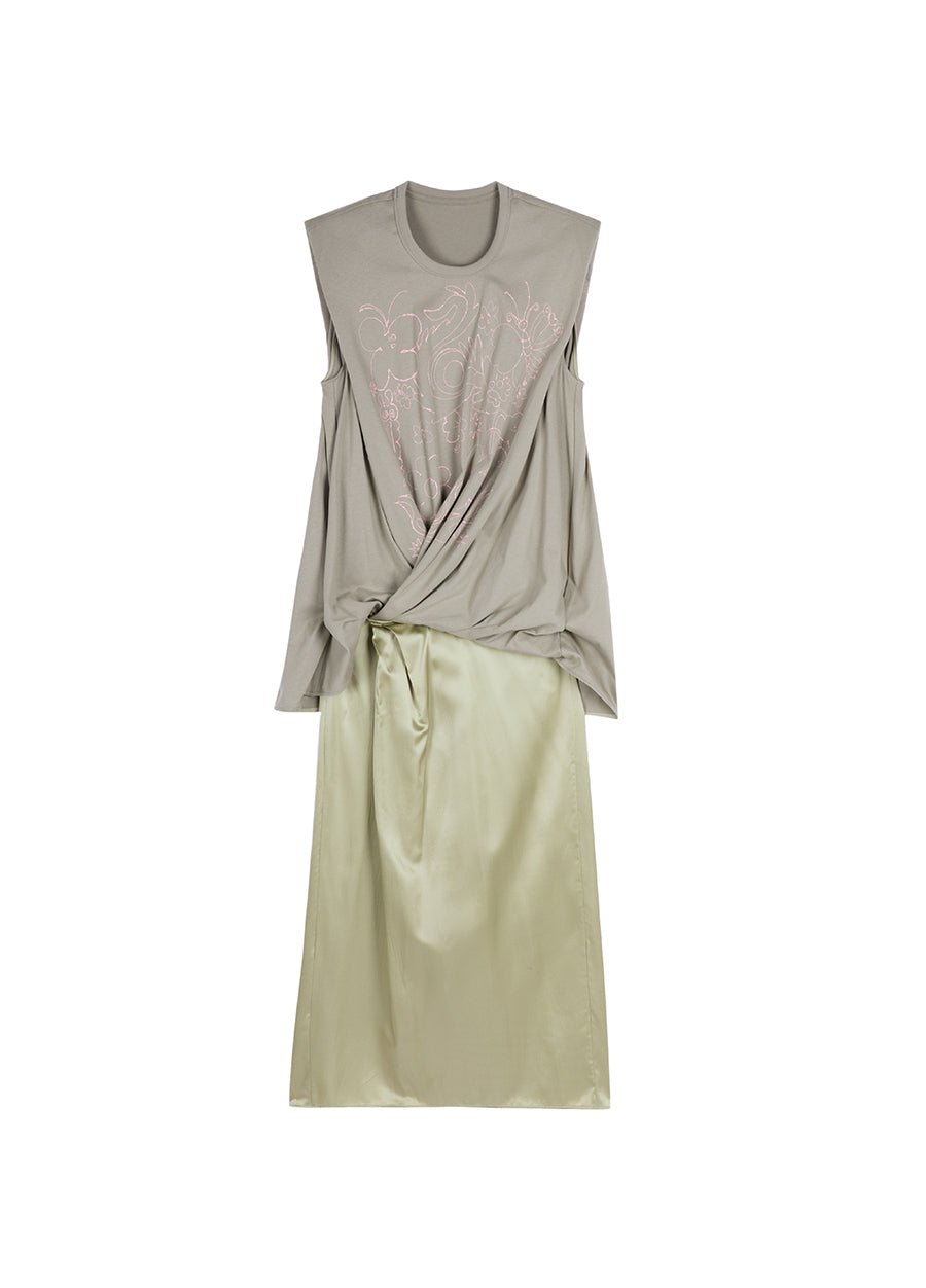 Dresses/JNBY Ankle-length Drawstring Shift Sleeveless Dresses Grey