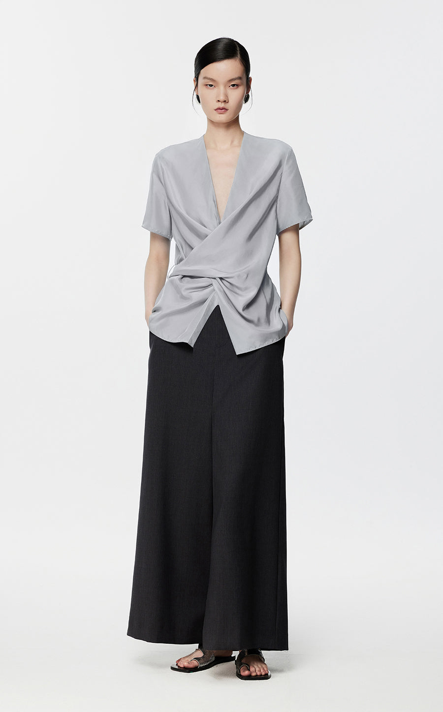 Blouse/JNBY V-neck Loose-fitting Short-sleeved Blouse Grey