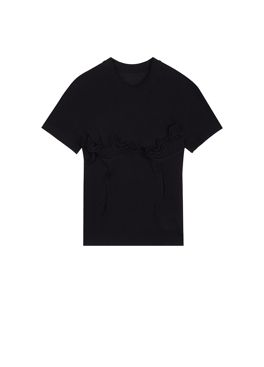 T-shirt /JNBY Drawstring Aluminum Wire Short-sleeved T-shirt Black