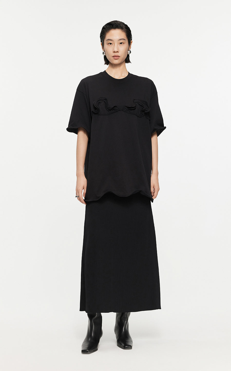 T-shirt /JNBY Drawstring Aluminum Wire Cotton T-shirt Black