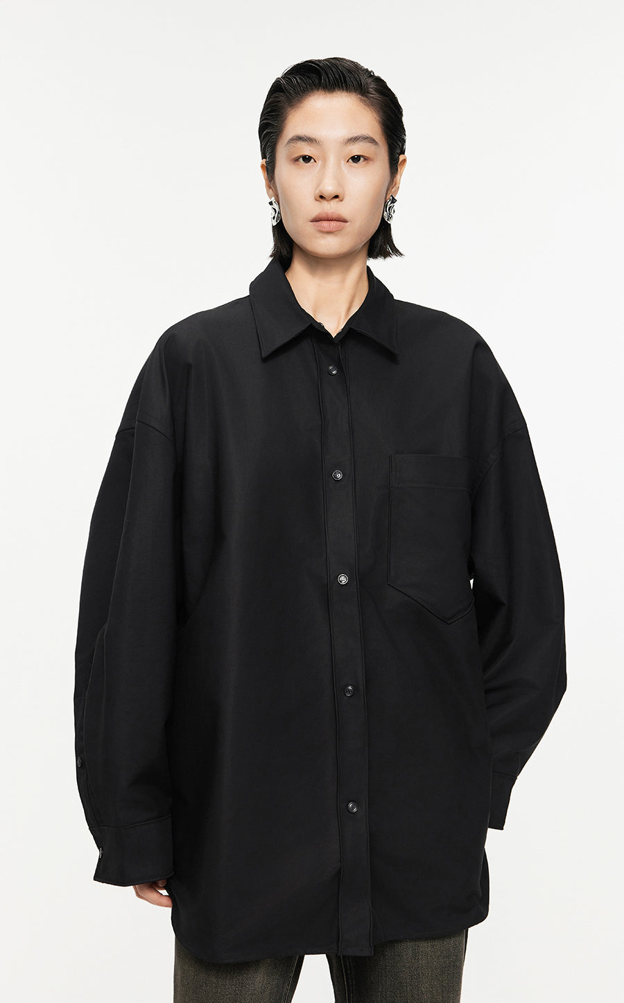 Shirt/JNBY Drawstring Aluminum Wire Long-sleeved Shirt Black
