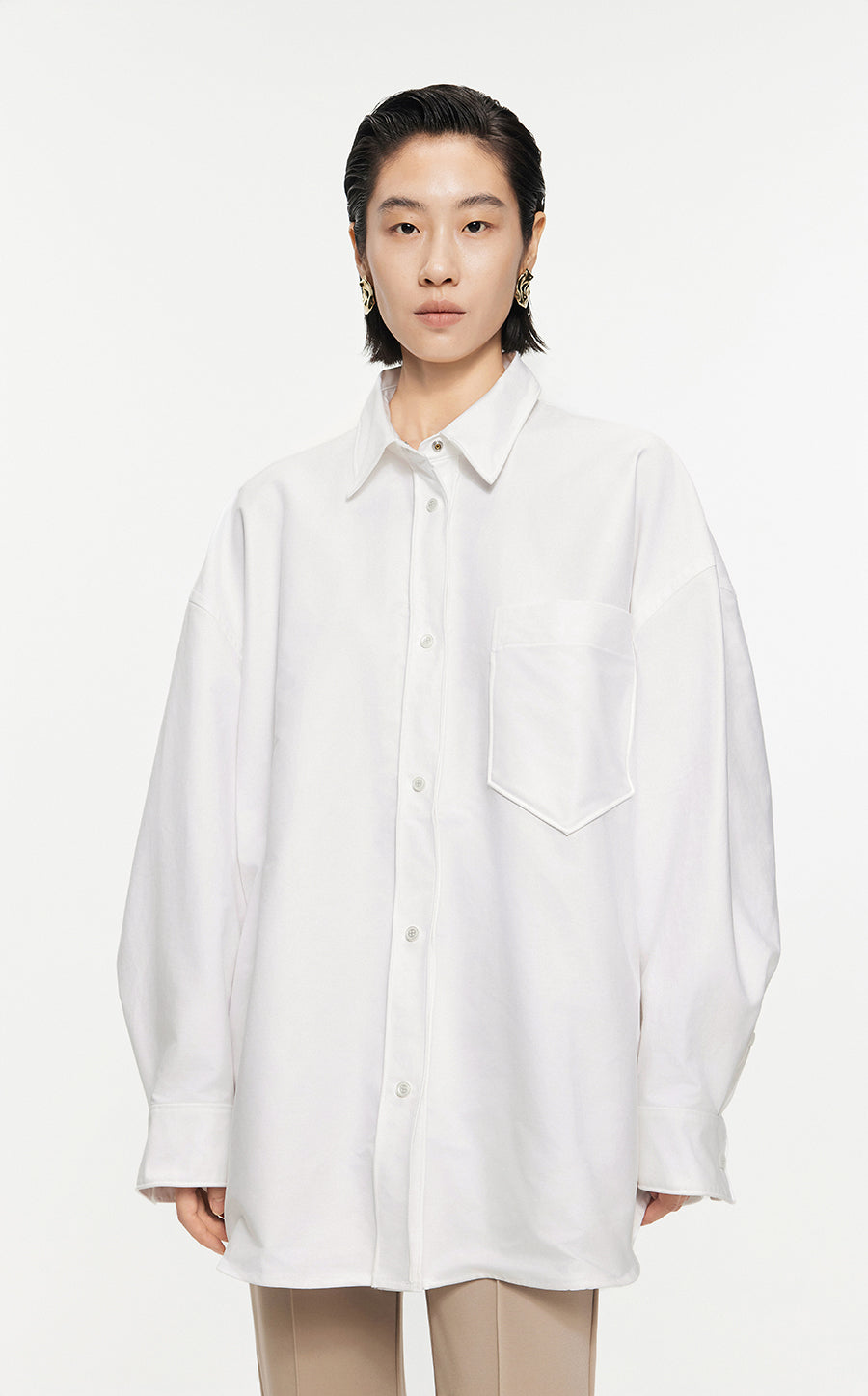 Shirt/JNBY Drawstring Aluminum Wire Long-sleeved Shirt White