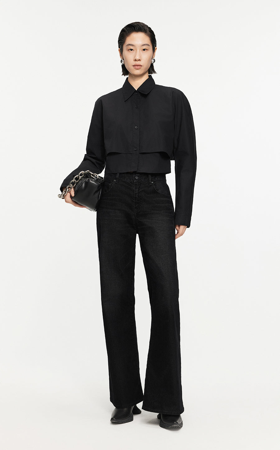 Shirt /JNBY Loose Fitting Long-sleeved Shirt Black