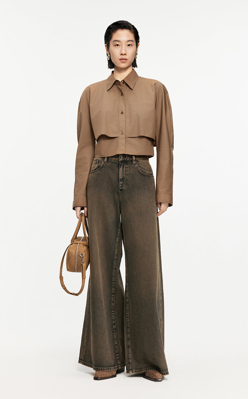 Shirt /JNBY Loose Fitting Long-sleeved Shirt Brown