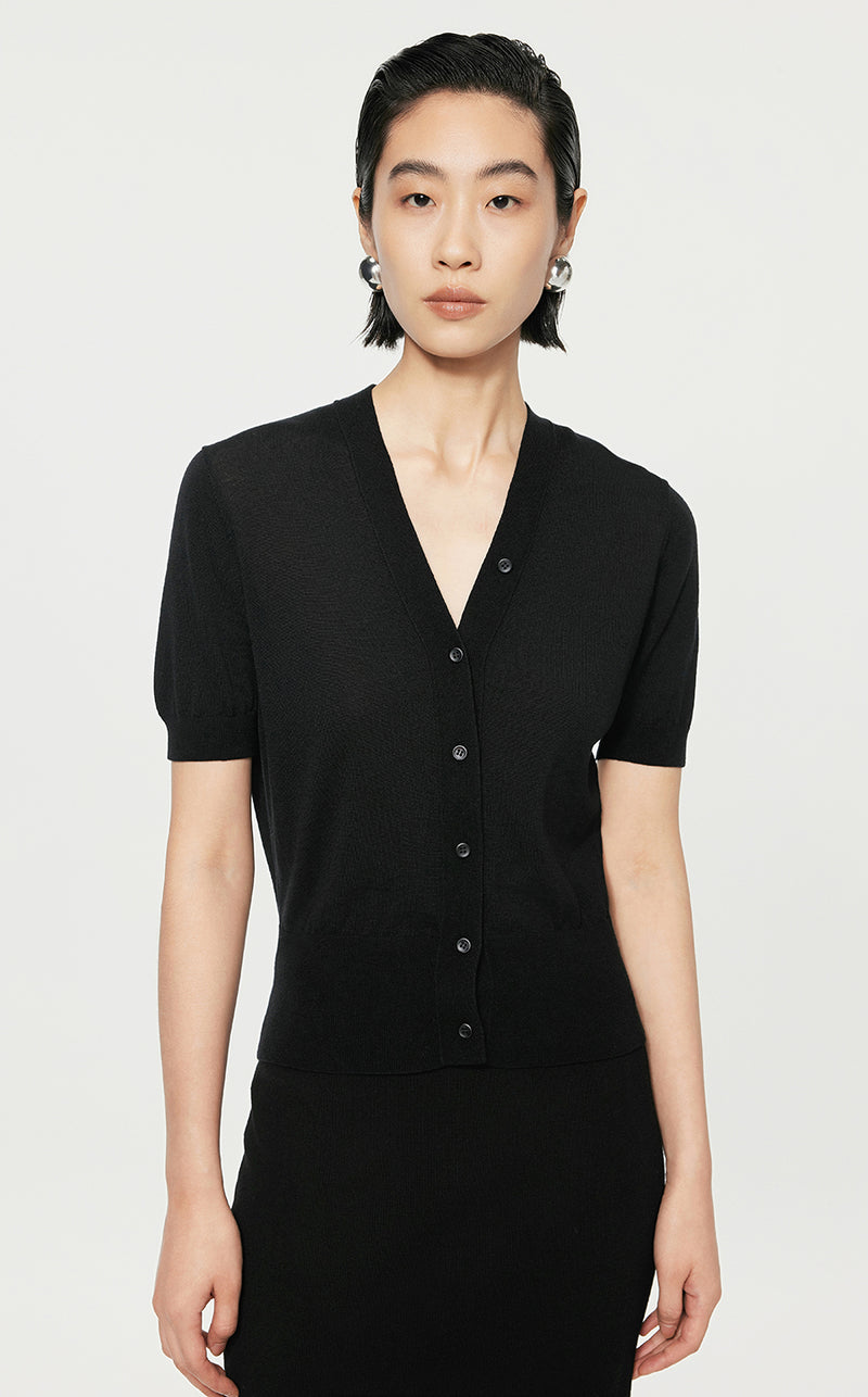 Sweater/JNBY V-neck Slim Fit Short-sleeved Sweater Black