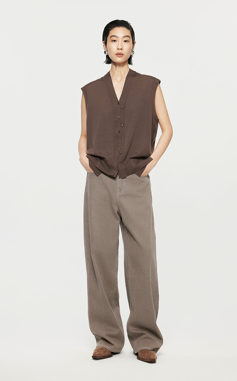 Vest/JNBY Collarless Thin Knit Vest Brown