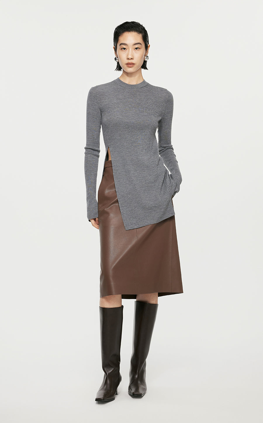 Sweater/JNBY Fitted Long-sleeved Sweater Grey