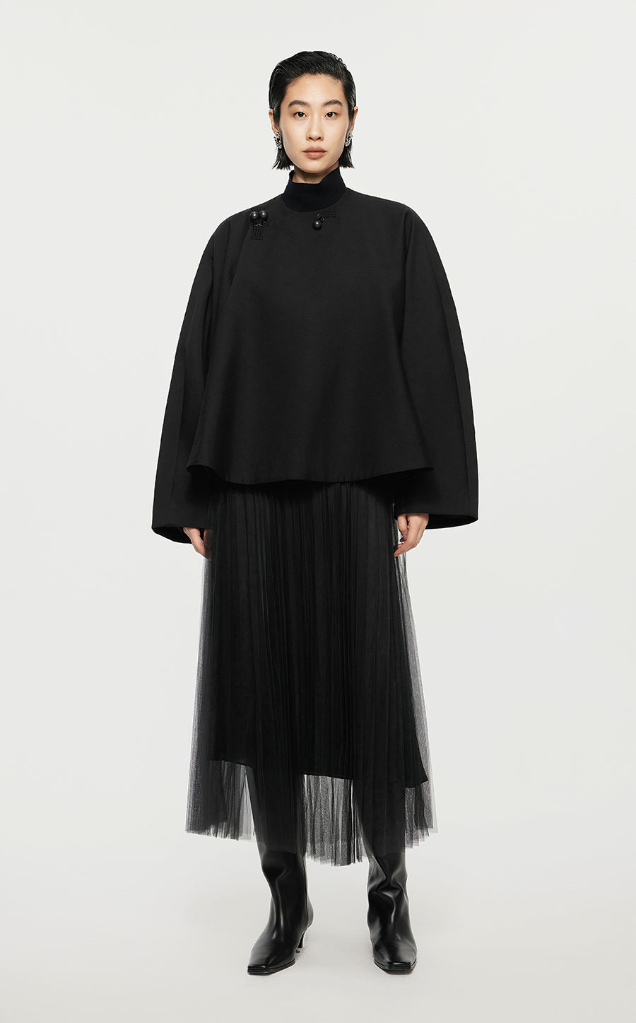Skirt/JNBY A-line Ruffled Calf-length Skirt Black