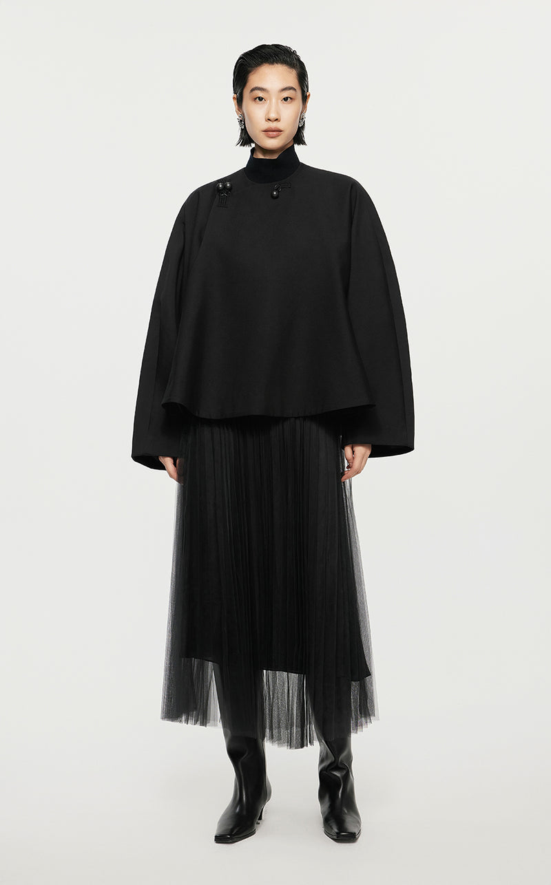 Skirt/JNBY A-line Ruffled Calf-length Skirt Black
