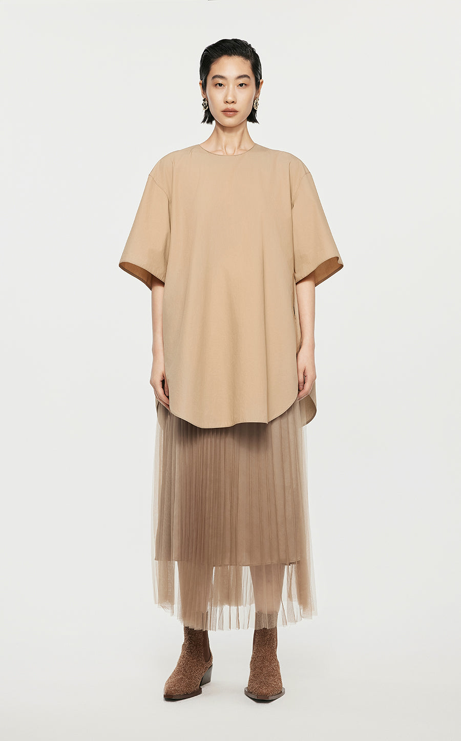 Skirt/JNBY A-line Ruffled Calf-length Skirt NavajoWhite2