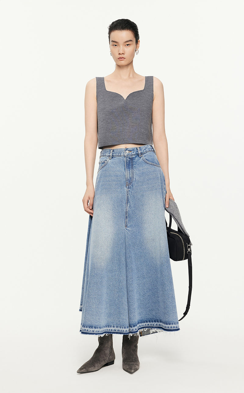Skirt/JNBY A-line Loose Long Waist Skirt Blue