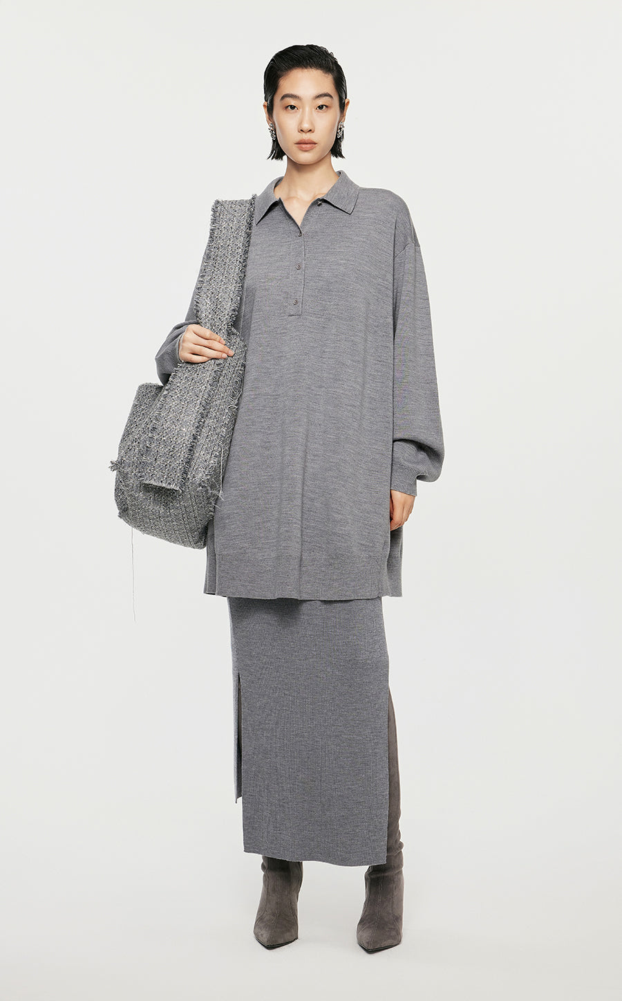 Skirt/JNBY H-line Slim Fit Ankle-length Skirt Grey
